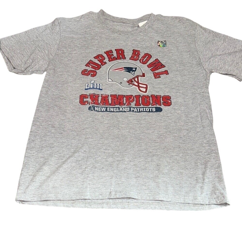 NFL New England Patriots Super Bowl LIII Champions Youth Large Gray T-Shirt